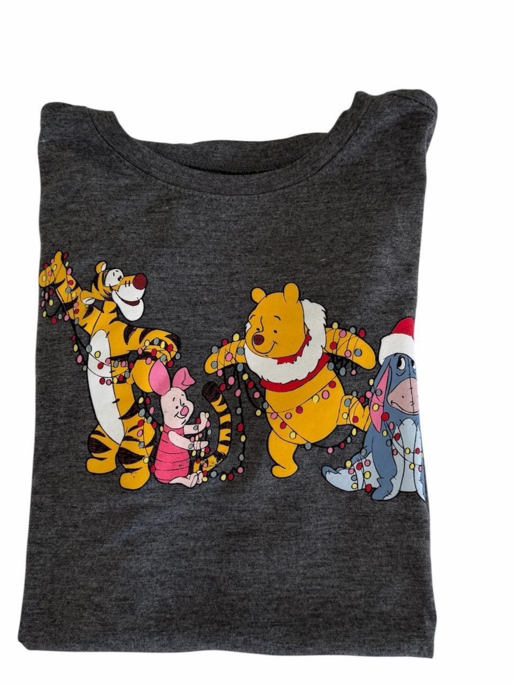 Disney Winnie The Pooh Holiday Christmas Graphic T-Shirt Charcoal Gray Small - Picture 4 of 7